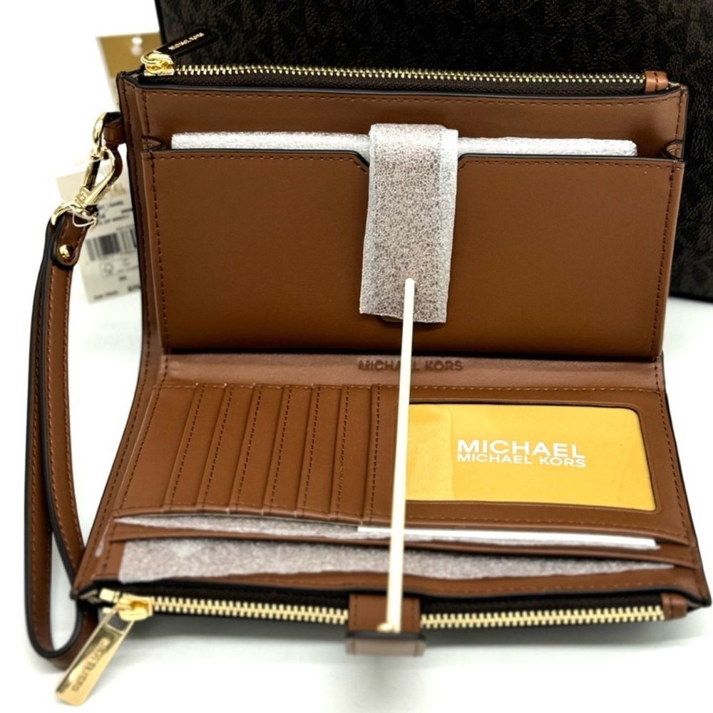 Michael Kors Large EW Crossbody Bag & Large Double Zip Wallet Brown - Picture 11 of 13